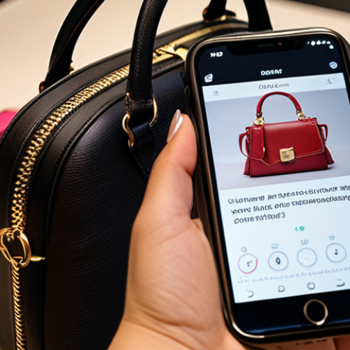 **Luxury Handbag Authentication:** A close-up photo showcasing a stylish luxury handbag being scanned with a smartphone. The phone displays information about the bag's authenticity and origin, verified by an NFT. Focus on conveying trust and security.