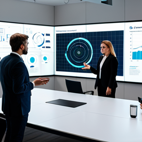 A diverse group of individuals in a modern, collaborative workspace, engaged in a discussion around a large, interactive holographic display showcasing various digital assets and charts. They are gesturing towards the screen, indicating active participation and decision-making. The atmosphere is innovative and forward-thinking, emphasizing the concept of token-gated communities and co-creation. The subjects are fully clothed in professional business attire, appropriate content, safe for work, perfect anatomy, correct proportions, natural pose, well-formed hands, proper finger count, natural body proportions, high-quality professional photography.